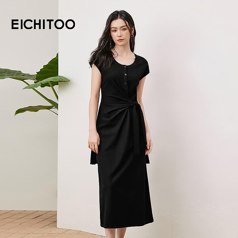 EICHITOO Women s Summer Pleated Twist-Front T-shirt Dress M