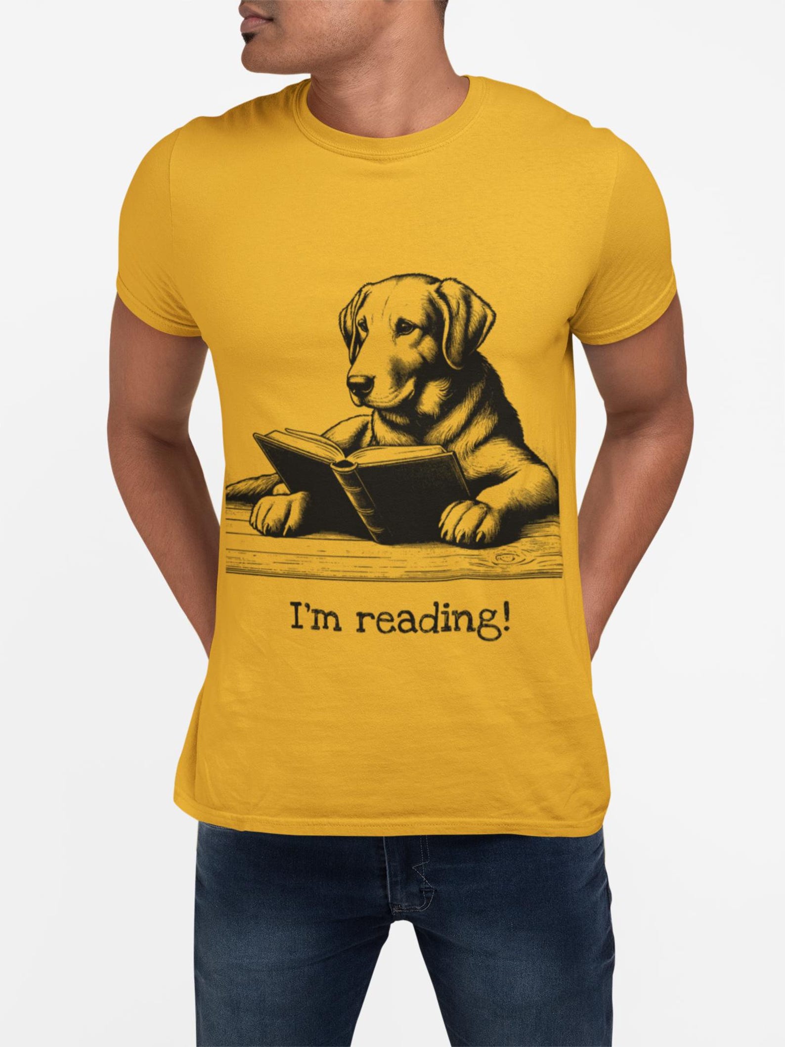 Dog Reading Book Art Print T-Shirt Bookworm Gift L