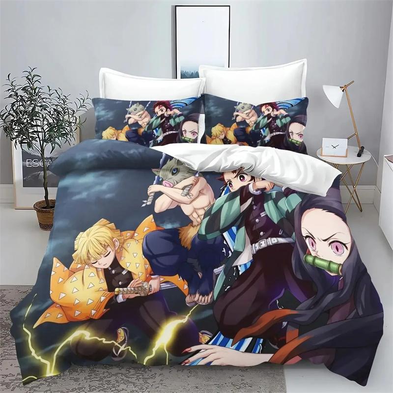 Demon Slayer Kimetsu No Yaiba Kamado Nezuko Anime 100% Polyester Bedding Set Duvet Cover Set Printed Cartoon Home Decor
