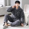 Winter Pajamas Men'S Fleece Thickened Three-Layer Padded Cotton Winter Coral Fleece Winter Warm Loungewear