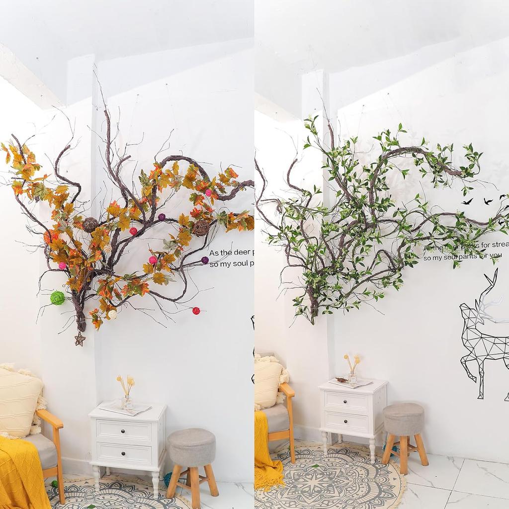 300cm/118inch Bendable Brown Small Artificial Tree Branches Fake Tree Trunk Garland Rattan Wreath Cherry Blossom Grape Vines Floral for Wall Hanging
