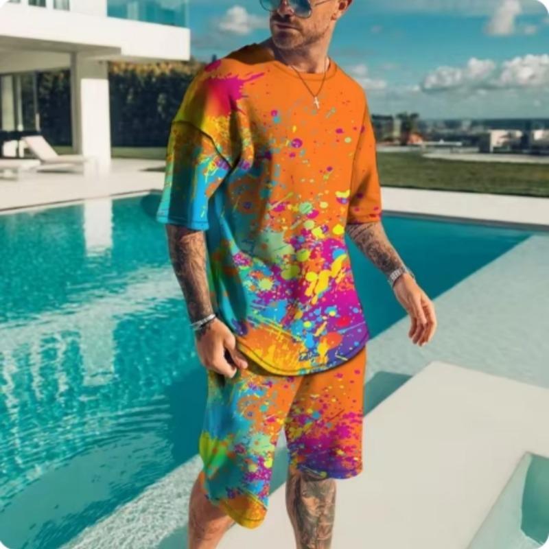 

Летние мужские наряды, цветные спортивные костюмы с 3D-принтом и короткими рукавами, повседневные хип-хоп-костюмы из 2 предметов, футболка + шорты, модный мужской спортивный костюм 6XL