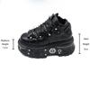 Nouvelles chaussures de style punk pour femmes, chaussures à lacets, hauteur de talon 6 cm, chaussures à plateforme, bottines gothiques rock, décoration en métal, baskets pour femmes
