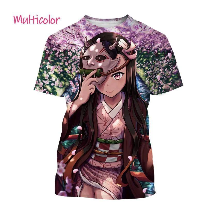 Letní tričko Kamado Nezuko 3D Personality Anime Print Móda Muži a ženy Demon Slaye Hip-hop tričko s krátkým rukávem Harajuku
