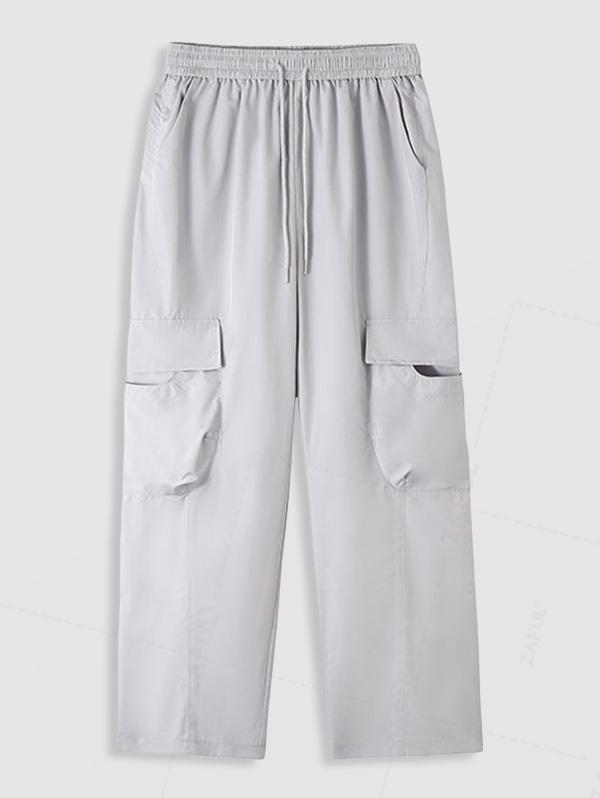 ZAFUL Men's Streetwear Daily Solid Color Multi-pocket Drawstring Tapered Cargo Pants
