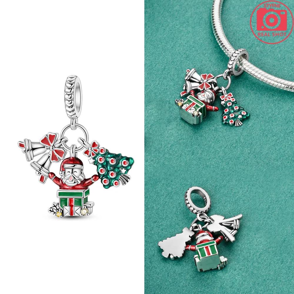Charms Original Christmas Tree Snowman Red Gift Snowflake Beads Fit Bracelet Copper Jewelry Women Diy Necklace