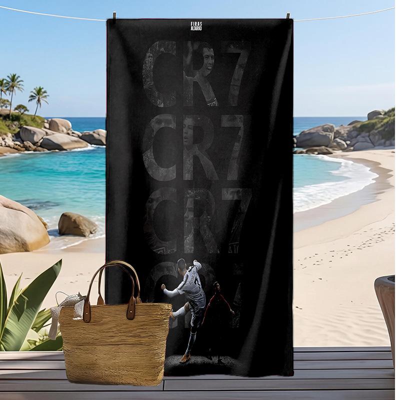 Asciugamano da Spiaggia Stampato Cristiano Ronaldo Asciugamano Morbido ad Asciugatura Rapida Coperta da Spiaggia Rettangolare Grande Portatile per Viaggi Piscina