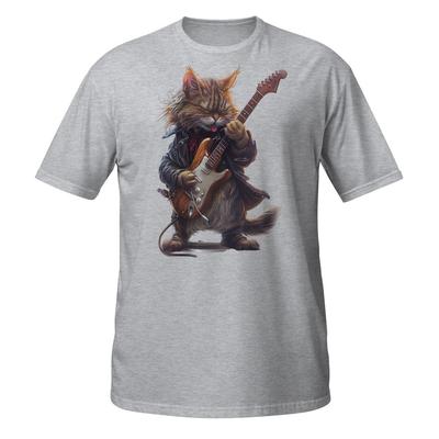 Cool Cat with Long Hair Playing Electric Guitar Graphic Unisex T-Shirt
