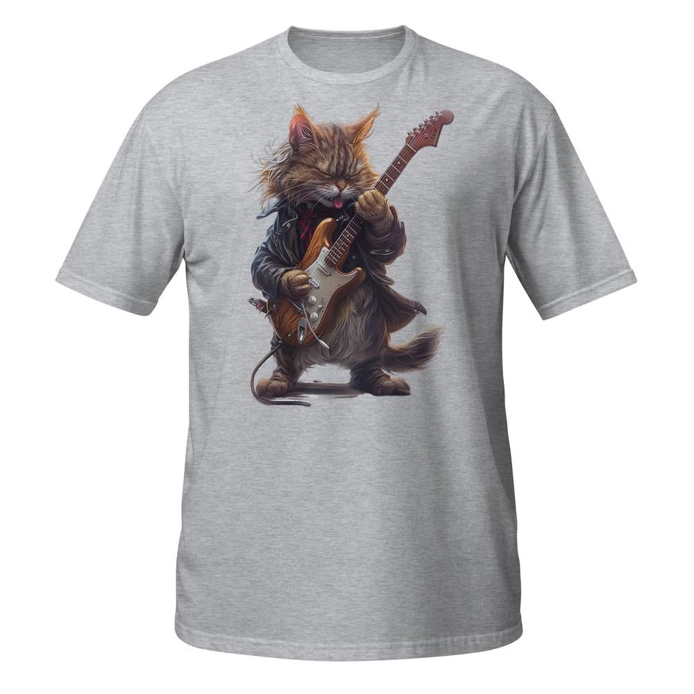 

Cool Cat with Long Hair Playing Electric Guitar Graphic Unisex T-Shirt 4XL