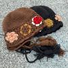Handmade Crochet Lace Flower Beanie Hat Women Ethnic Style Retro Knit Cap