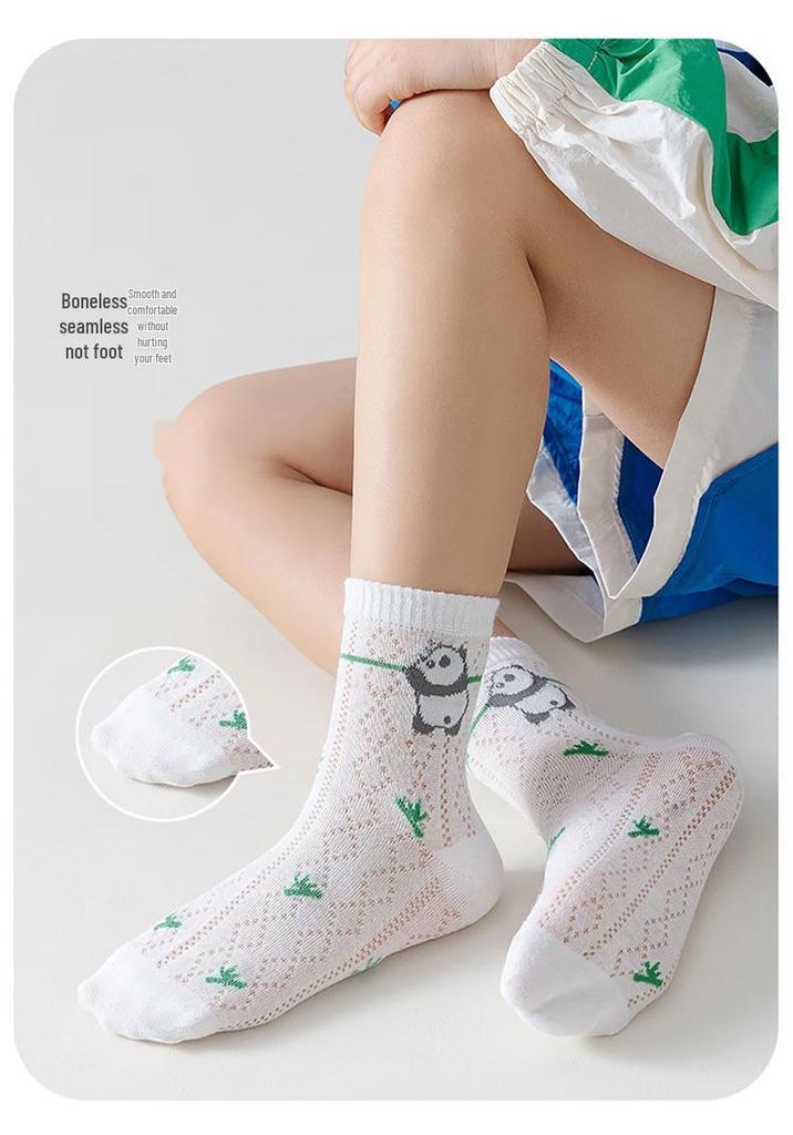 5 Pairs Children's Breathable Mesh Cotton Socks, Cartoon Design for Ages 1-14, Ideal for Spring and Summer