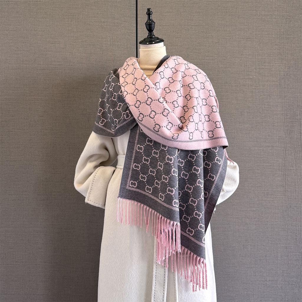 Autumn and winter new letter jacquard double-sided imitation cashmere jacquard scarf women's long tassel warm scarf shawl versatile