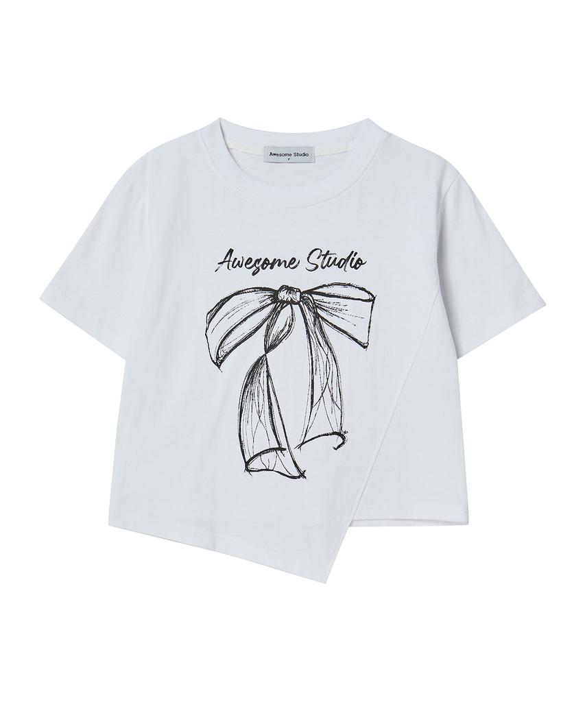 AWESOME STUDIO Asymmetrical Crop Short Sleeve T-Shirt Ivory