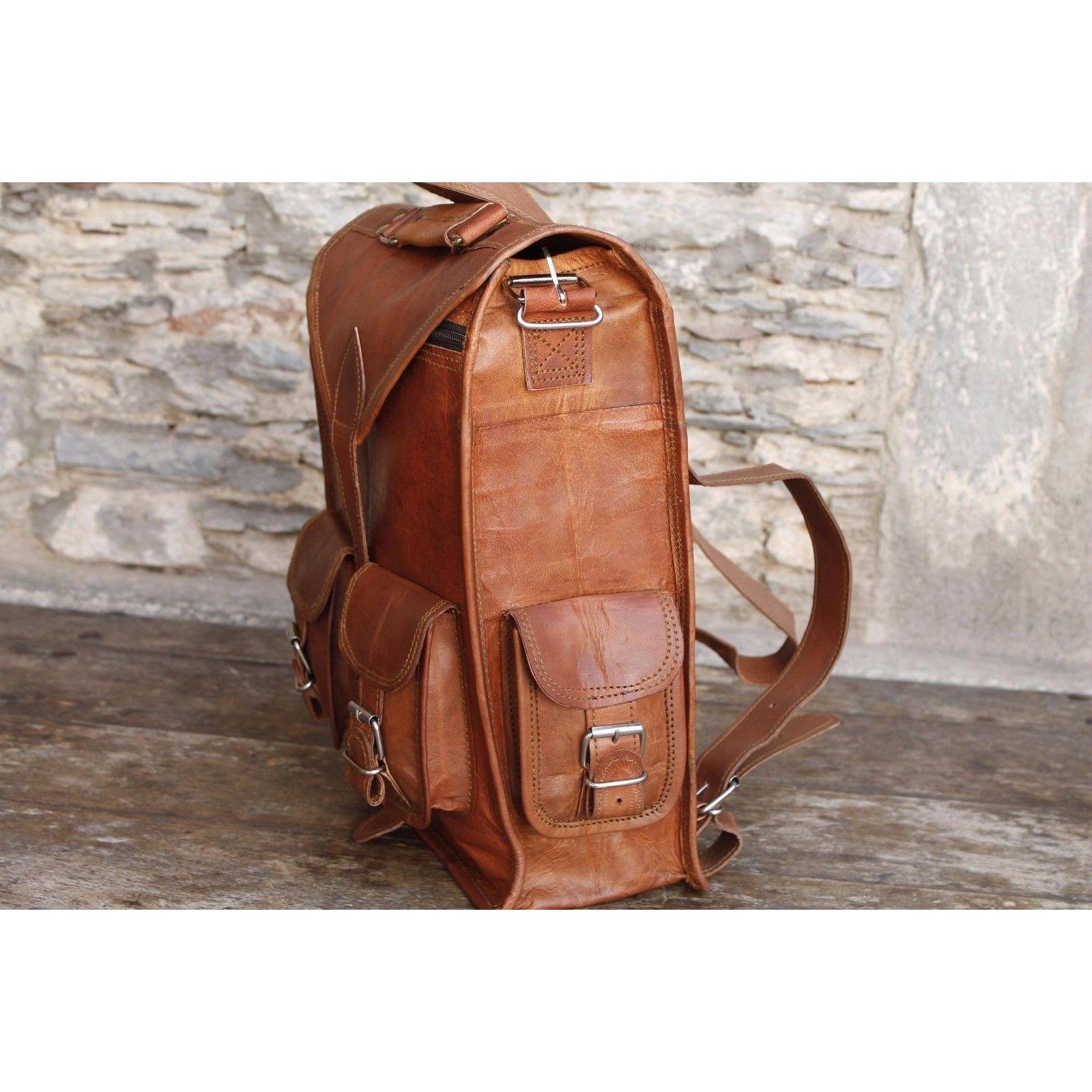 Винтажный рюкзак из козьей кожи мессенджер Настоящая сумка-портфель из натуральной кожи — фото 2