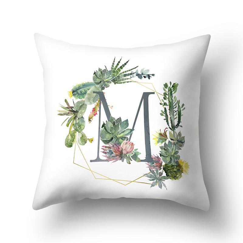 Polyester Pillowcase Home Green Succulent Pillowcase 26 English Letters Cushion Cover Car Cushion Cover