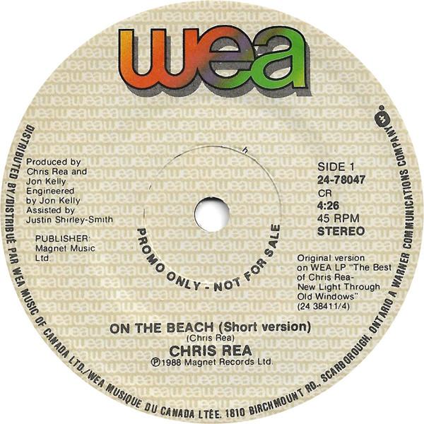 

7inch Record CHRIS REA On The Beach Short Version 2478047PROMO WEA 1988 Canada Pop Used