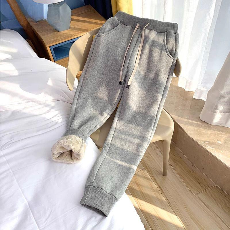 High Street Casual Fleece Lined Thick Sweatpants Women Autumn Winter Elegant Loose Straight Trousers Korean Fashion Designer Soild Sports Pants