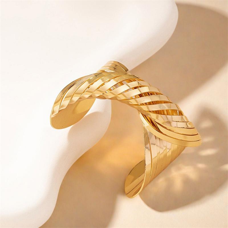 Gold Color Punk Irregular Metal Geometric Wide Bracelets for Women Men Vintage Smooth Twisted Cross Cuff Bangles Party Jewelry