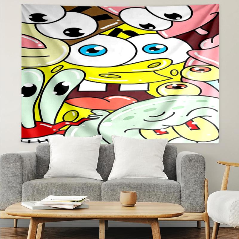 SpongeBob SquarePants Print Tapestry, Backdrop, Easy Setup, Ideal for Bedroom, Office & Living Room, with Aesthetic Wall Hanging Decor.