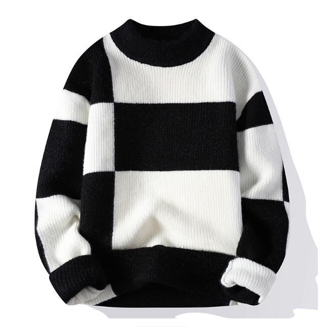 Men s Fashionable Thickened Knit Sweater: Warm Velvet-Lined Autumn/Winter Base Layer Top XL