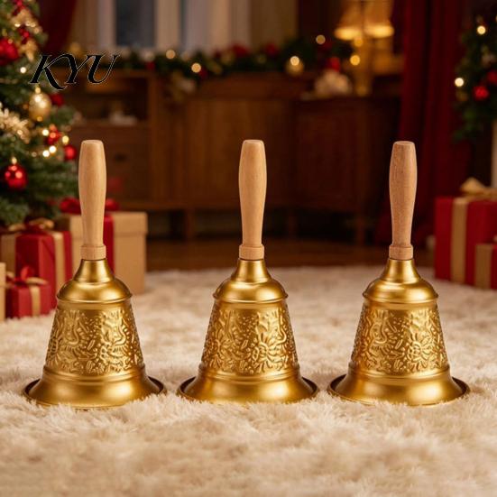 Decorazione Festa di Natale Campanellino Vintage con Manico in Legno, Metallo Chiamata Servizio Decorativo Oro per Ristorante Bar Aula Addestramento Animali, Natale