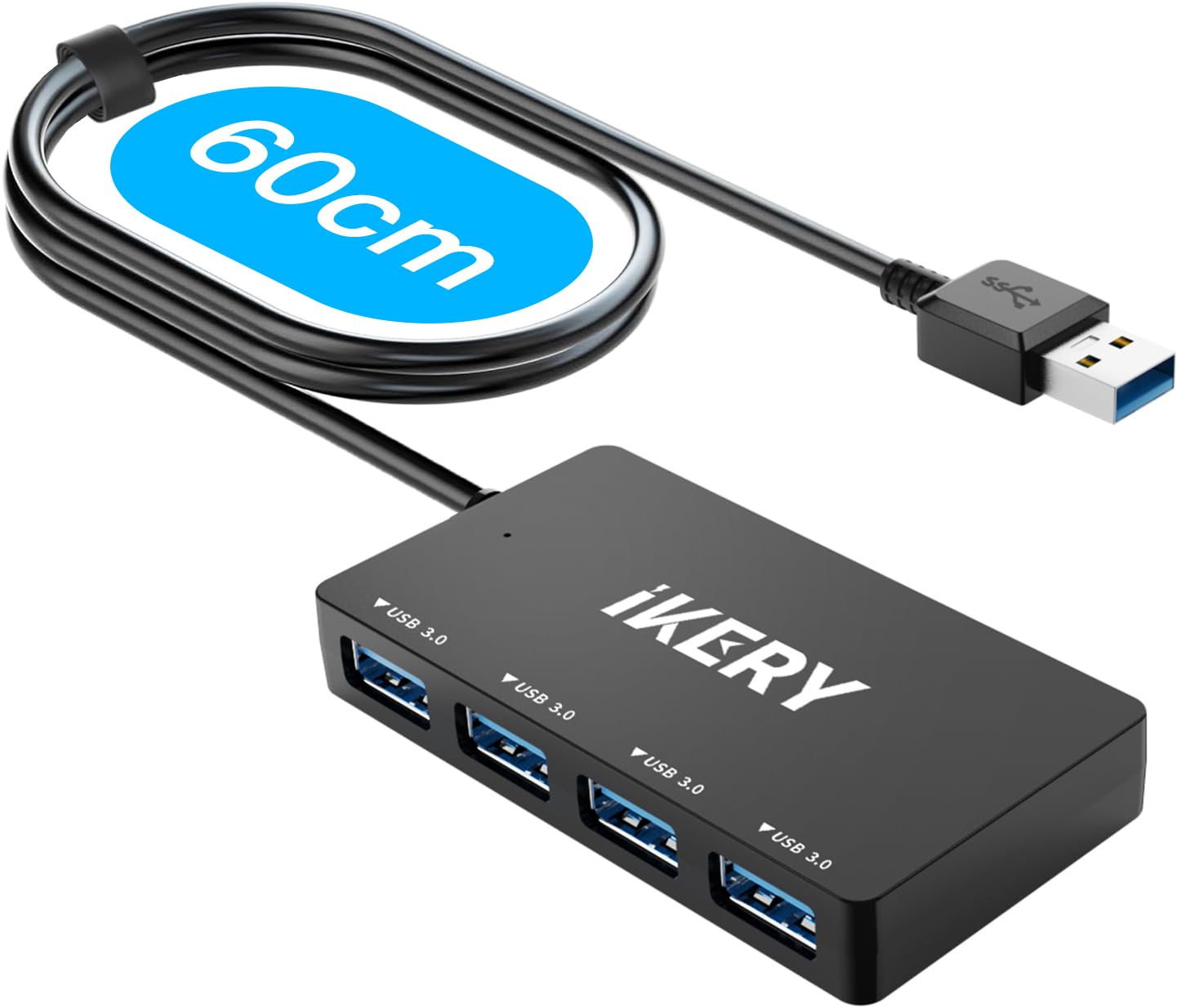 

IKERY USB USB USB Data Transfer USB Compatible with and Ideal for Working from Home or on the 60cm Cable Hub, Type-A Port, 4-in-1 3.0 Hub, High-Speed чёрный