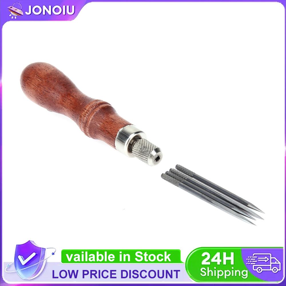 Steel Leather Hole Punch Tool with Hardwood Handle Sewing Punching Hole Maker Maker Tool Multifunctional for DIY Leather Craft China Mainland