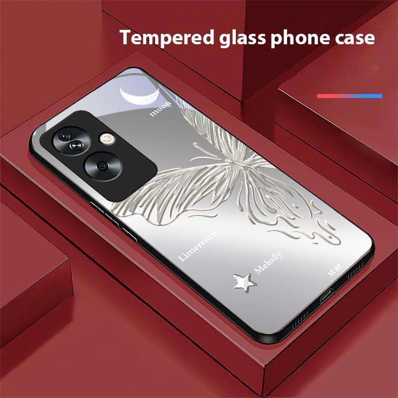 Metallischer Schmetterling für Oppo A79 5G 58 78 74 60 4G Reno 11F Realme GT 6 11 Note 50 10 C55 X2 Hartglas Schwarz Handyhülle
