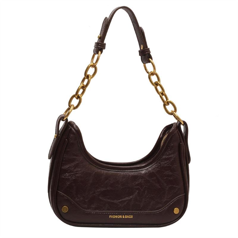 Fashion Design Sense Niche Chains Shoulder Bag Women's  New High-End Texture Crossbody Bag Simple Red Leather Commuter Bag
