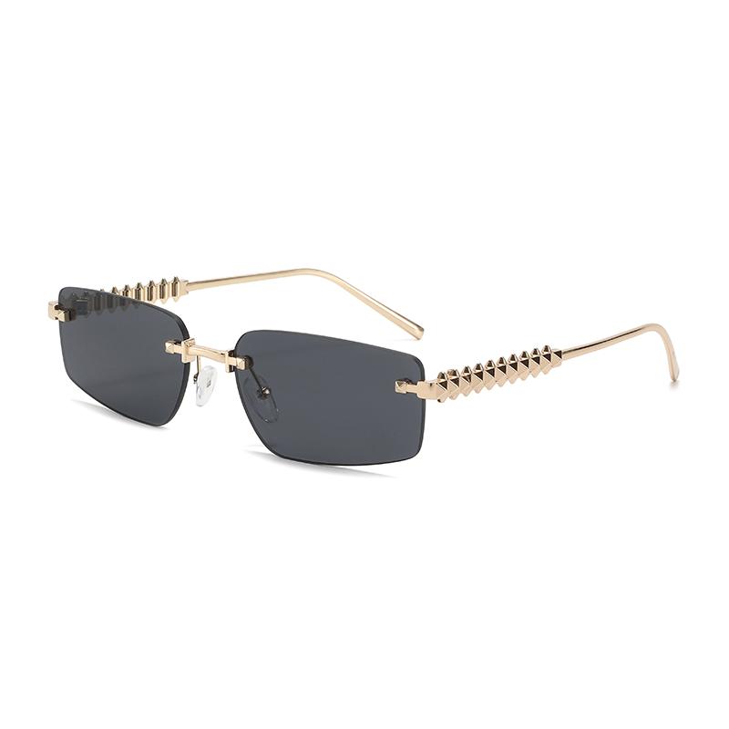 2025 Trendy Sunglasses Rimless Cut-Edge Gold Metal Frame Gradient Lens Oversized Street Photography Accessory Metal чёрный