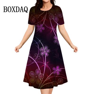 Robe estivale élégante pour femme, nouvelle robe à la mode, style rue, col rond, manches courtes, robe décontractée pour femme, impression 3D, ample, grande taille pour femme