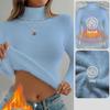 Warm Velvet Lined Womens Turtleneck Sweater Long Sleeve Knitwear Elastic Breathable Base Layer Top Solid Color