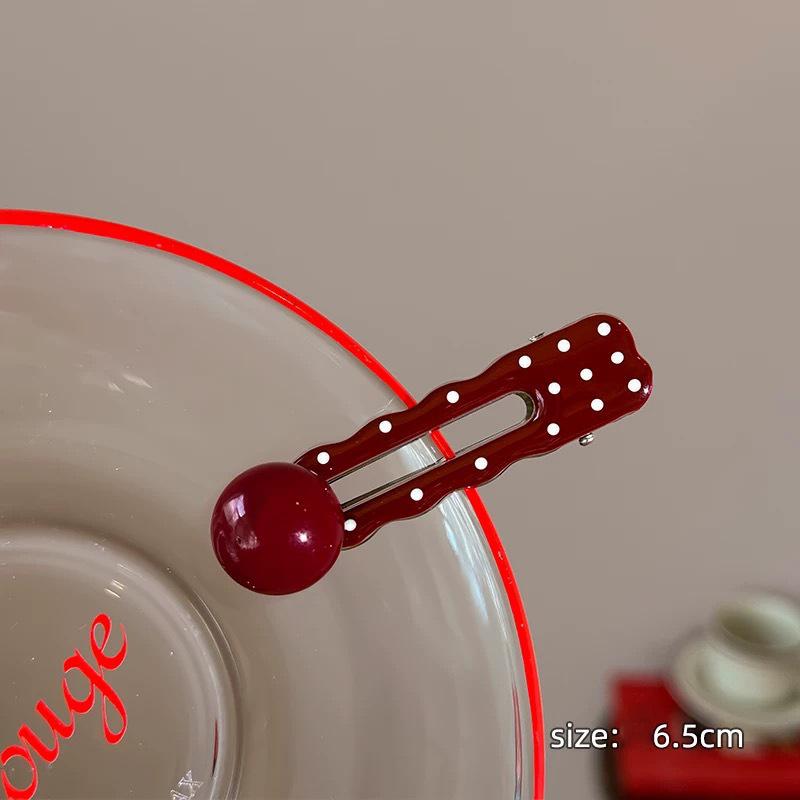 Dark Red Polka Dot Alloy Hairpin Cute Point Sweet Girls Women Duck Bill Clip Bangs Clip   Headwear Hair Accessories