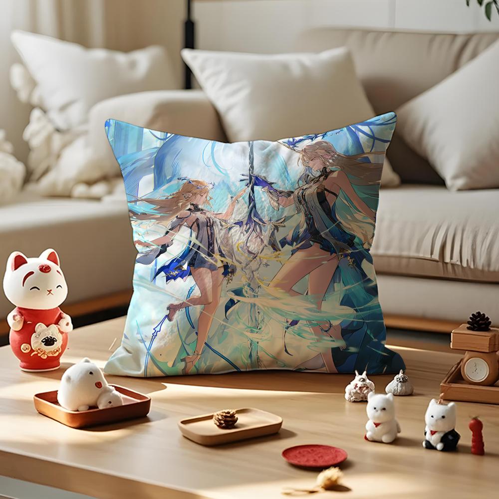 Game Wuthering Waves Cushion Cover Silky Short Plush with Invisible Zipper Dustproof Sofa Pillow Cover for Home Decor
