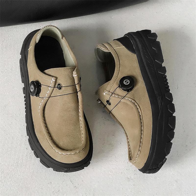 

thick-soled outdoor rotating button hiking shoes retro versatile men s shoes winter new non-slip tooling lightweight loafers 45 хакі