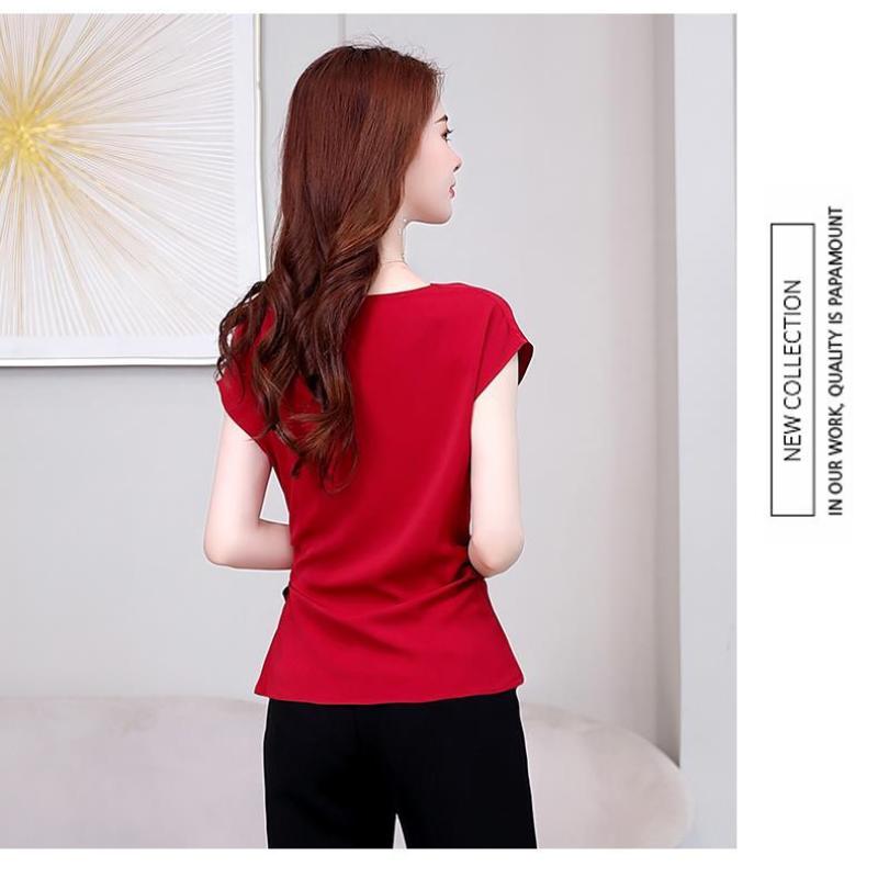 Chiffon Shirt Women's New Summer Fashiona Age Reducing French Short Sleeve Blouse Solid Color Bottoming Top