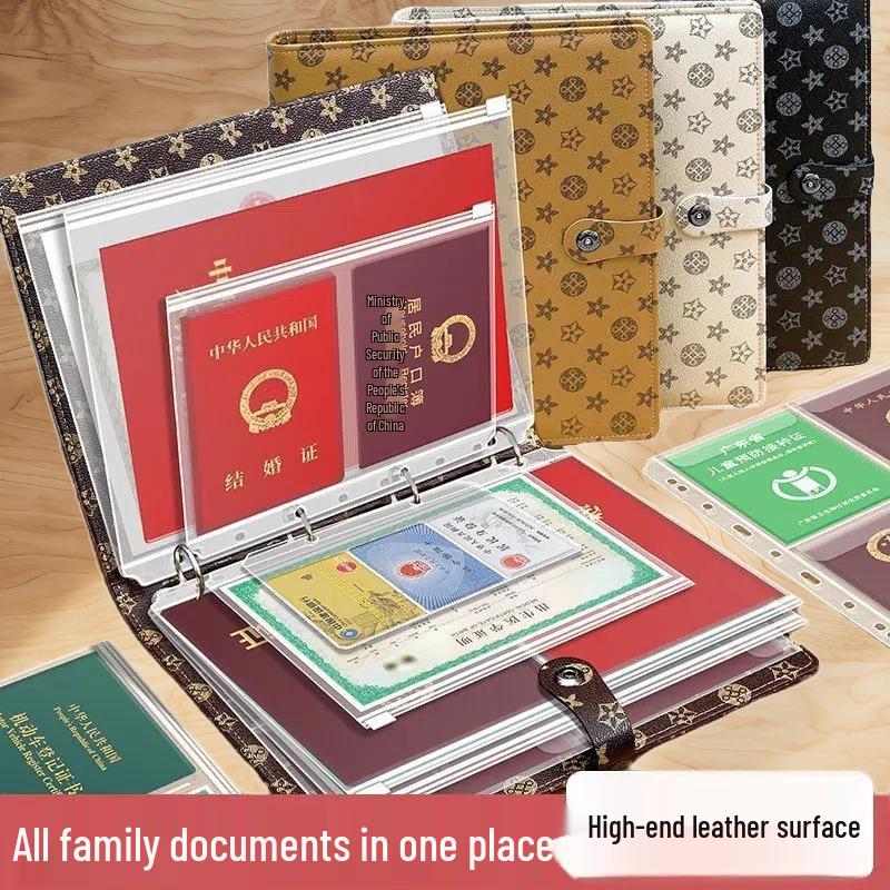 A4 Large Capacity Family Document Organizer with Transparent Pages for Birth Certificates and Household Registers