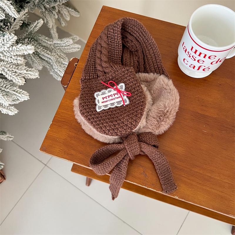 Korean Fahion Kids Ear Muffs Winter New Ins Girl Lace Tie Knitted Thicken Warm Hair Ear Covers Soft Baby Ear Warmer Headband