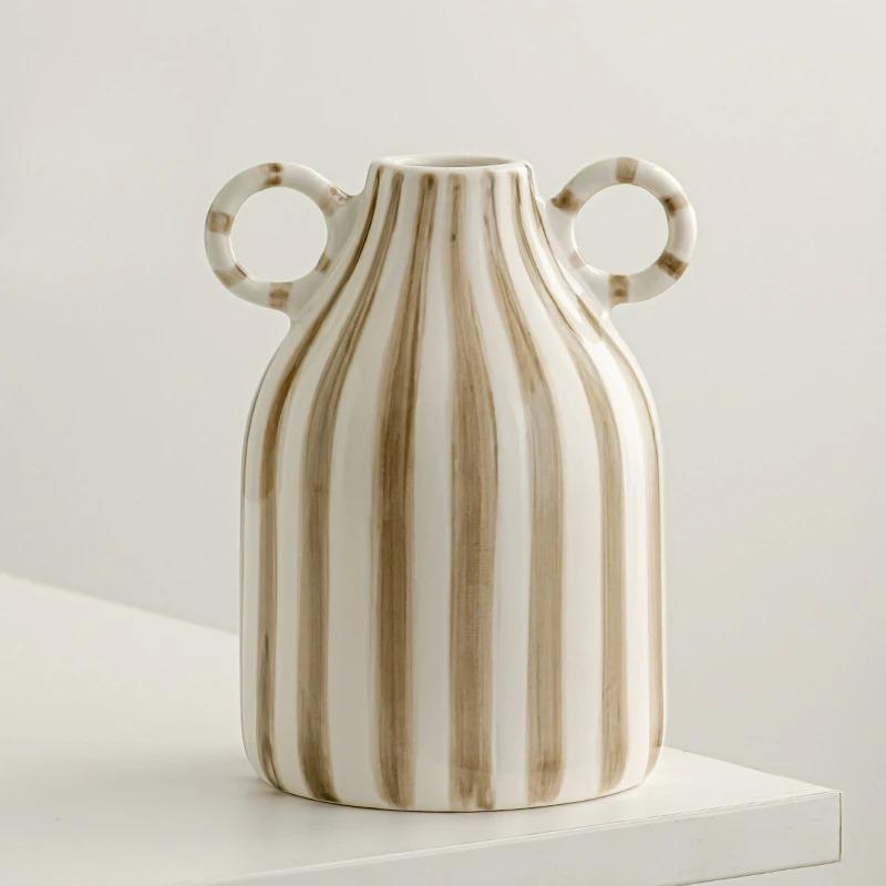 Colorful Hand‑Painted Ceramic Vase – Artistic Multicolor Striped Pottery for Home Décor & Boutique Display