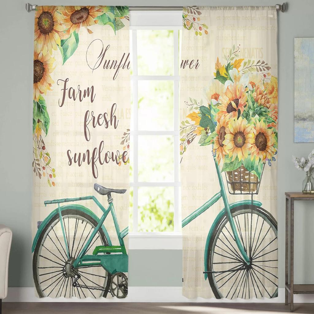 Sunflower Bike Farm Tyll Gardiner för Vardagsrum Kök Sovrum Skir Tyll för Café Hotel Modern Heminredning