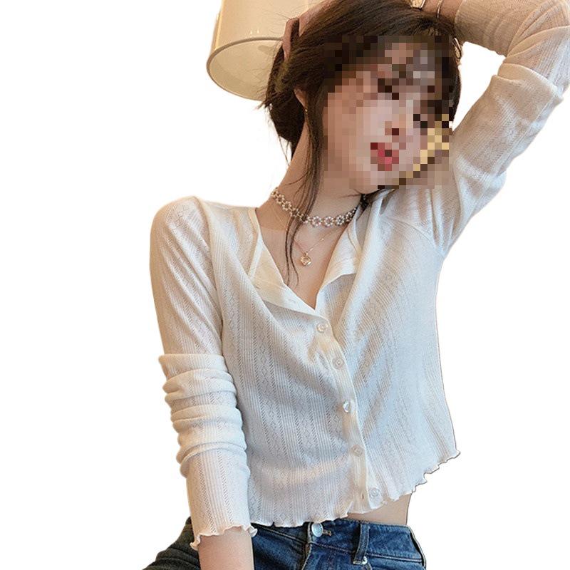 Thin Ice Silk Women's Spring Cardigan: French Style Slim Fit, Hollow Out Design, Sun Protection.