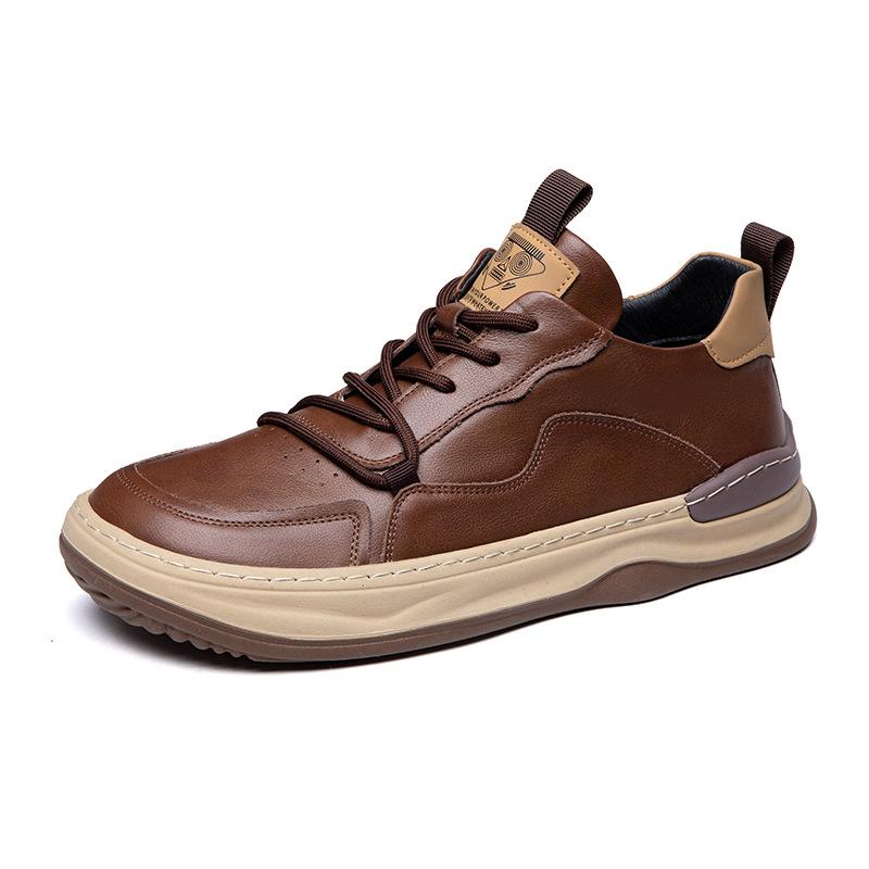 The first layer of cowhide white shoes 2025 autumn European station men's shoes platform trend sports and leisure shoes men's board shoes tide