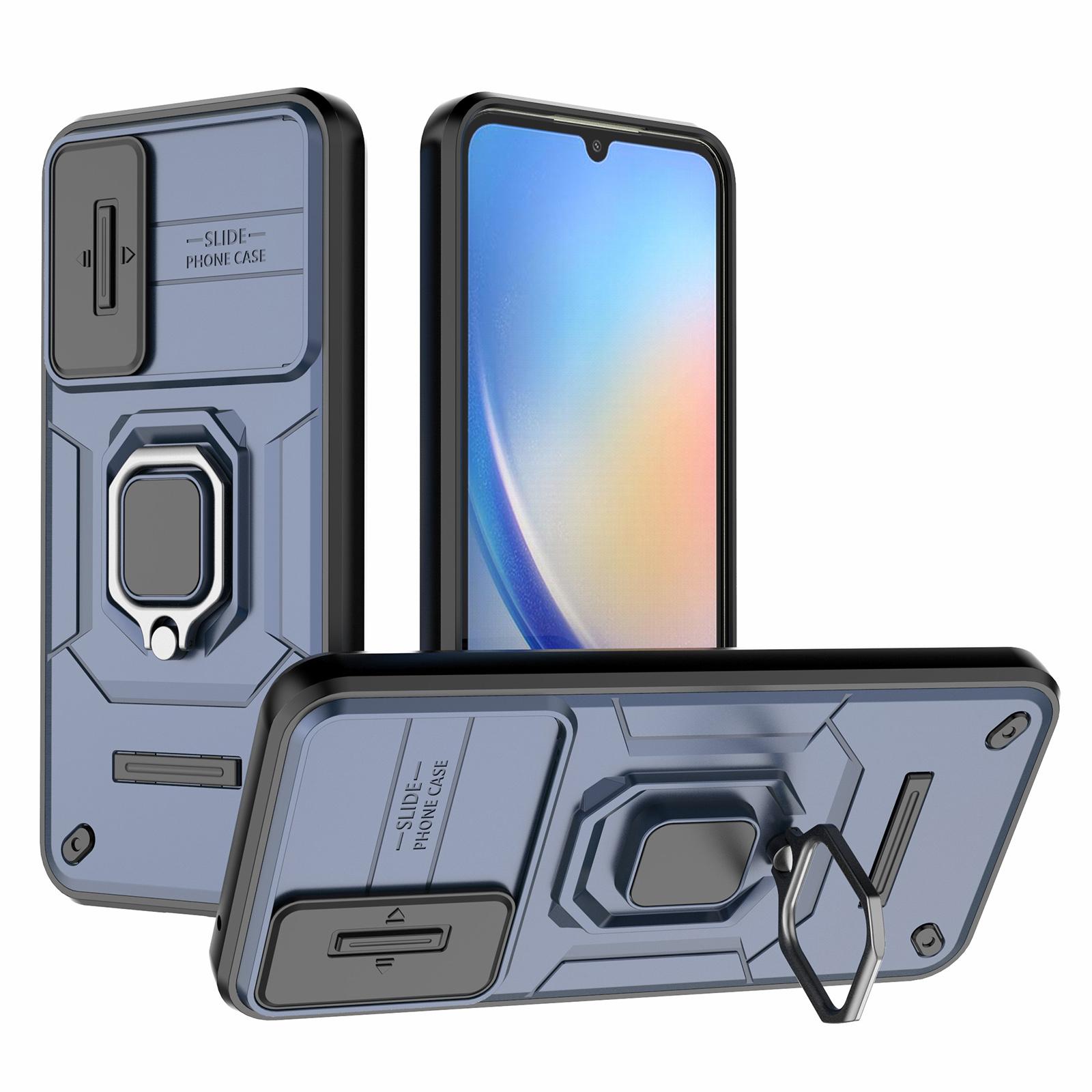 

PC+TPU Back Shell for Samsung Galaxy A34 5G,Phone Case Slide Lens Protection Bump Proof Kickstand Cover Blue