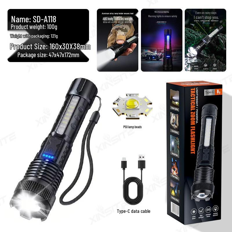A100 Mini Rechargeable LED Flashlight with T6 Telescopic Zoom