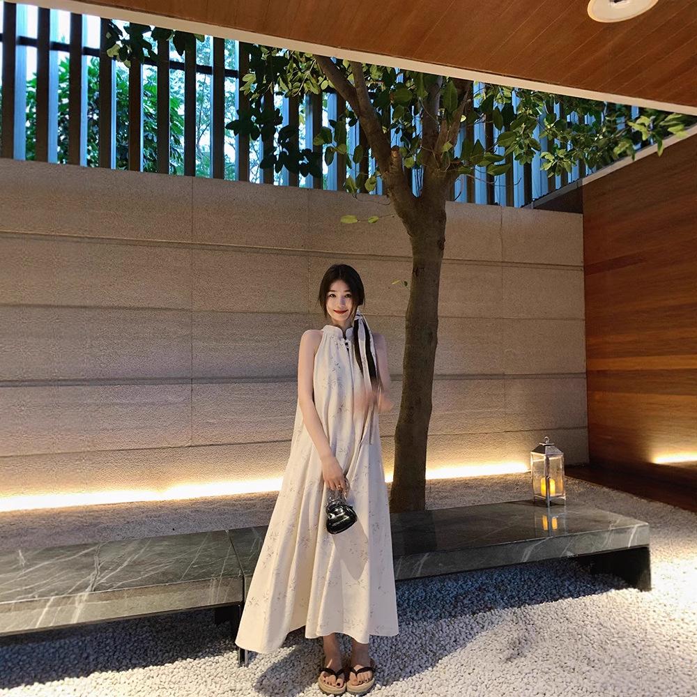 Retro Chinese Halter Sleeveless Summer Dress for Women - Slimming, Loose, Vacation-Ready