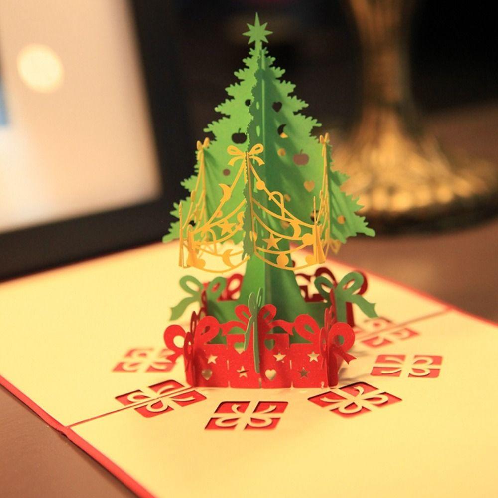 Foldable Christmas Tree Greeting Card Wishing Message Card 3D Pop UP Gift Card  Party Favors Gifts