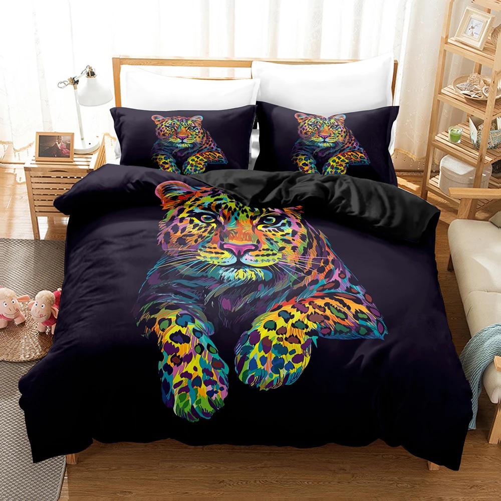 Leopard Print Soft Duvet Cover for King Plus Quen Sized Dimensions Bed, 3D Panther, Soft Duvet Cover,Quen Sized Dimensions,Double Warm Comforter