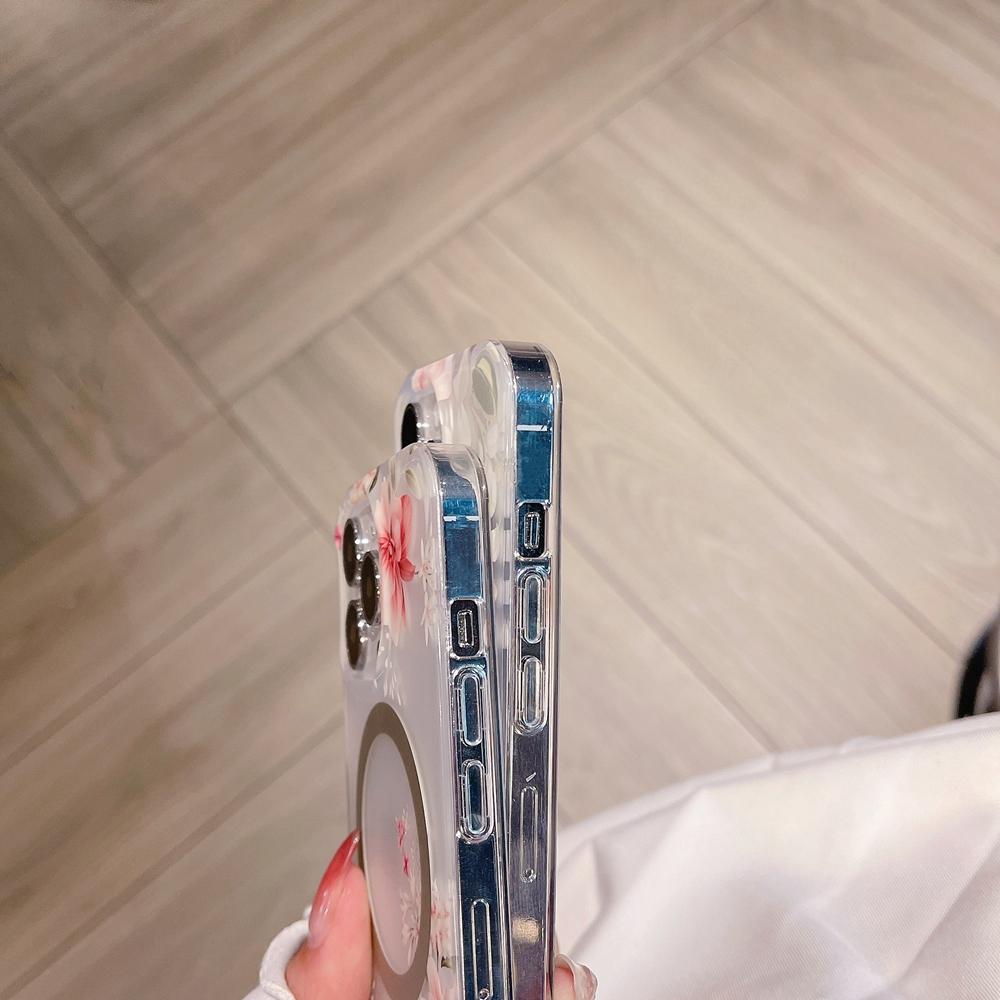 Glossy Skin Multiple Flower Pattern Magsafe Phone Case For Iphone 14 12 11 13 Pro Max 14 Plus Matte Half Clear Shockproof Cover