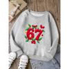 Christmas Birthday Gift For Kids Aged 4-12 3D Red Number 67 Holly Leaf Bow Floral Graphic Sweatshirt Unisex Boys Girls Winter Xmas Crewneck Pullover