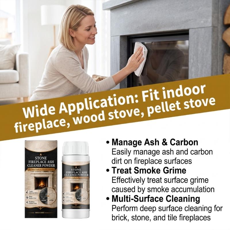 Fine Stone Hearth Cleaning Powder in a Plastic Bottle for Soot Care, Controlled Dispensing, Routine Mantel Cleaning and End-of-Season Surround